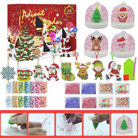 Jule-adventskalender 2023 Gjør-det-selv diamantmaleri kunst nøkkelring jul 24 dager nedtelling overraskelse Blind boks gave