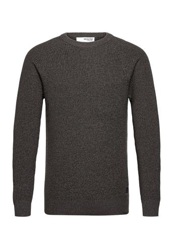 Slhirven Ls Knit Crew W Neulepaita Pyöreä Kaula-aukko Harmaa Selected Homme