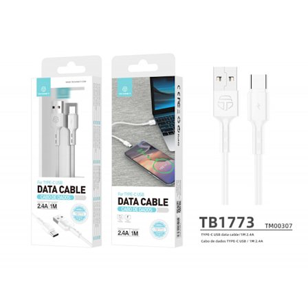 Högkvalitativ Datakabel Typ-C - Vit 1M, 2.4A