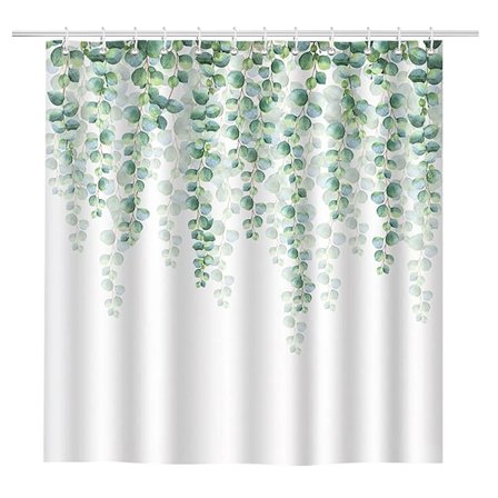 Akvarel Eukalyptus Bruseforhæng, Botanisk Urte Naturmønster i Salviegrøn, 180 X 180 Cm, Polyesterstof, Vandtæt, Vaskbart, Ikke Vinyl