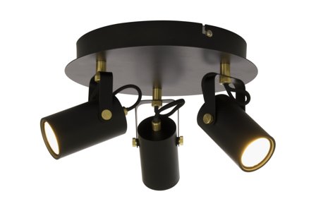 Aneta Lighting CILINDRO takspot rondell, svart/matt messing, 3x6W LED
