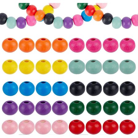 400 stk. 14mm Farvede Træperler 10 Farver Træhåndværksperler Runde Trækugler Løse Afstandsperler til DIY Smykkefremstilling Boligindretning Makramé 
