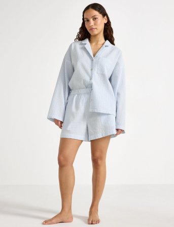 Lindex Pyjama Shorts Seersucker - White - M
