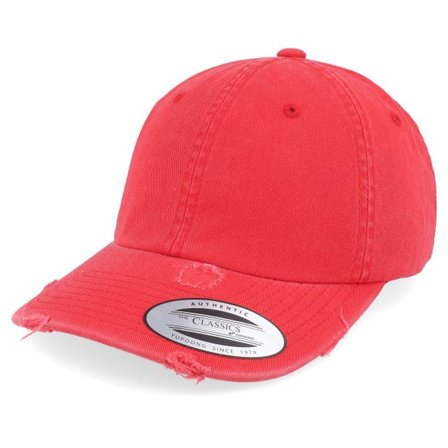 Yupoong - Röd unconstructed Keps - Red Destroyed Dad Cap @ Hatstore