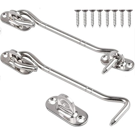 2 x 10 cm sølvfarvede rustfri stål kahyt kroge - dør krog låse - dør krog lås til skydedør, garderobe, skur, garage, have - vindue krog