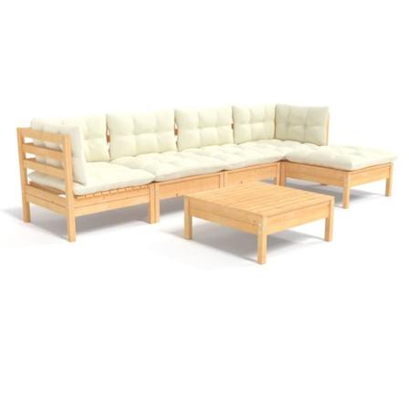 Vidaxl Loungegrupp Med Gräddvita Dynor 6 Delar Massiv Furu Creme