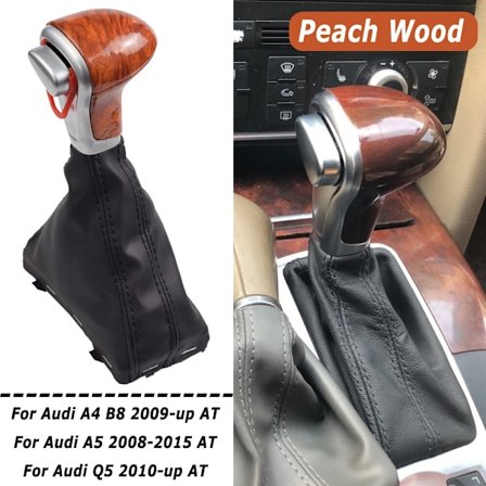 För Audi A4 B8 A5 Q5 2009 2010 2011 2012-2014 Bil Automatisk Växelspak Växelspaksknopp Damask Läderöverdrag - Trä