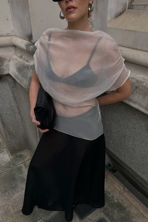 Michaela Delér x NA-KD Genomskinlig asymmetrisk topp - Nyårstoppar - Beige - EU 42