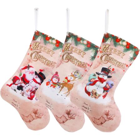 Julstrumpa, 12" sett med 3 klassiska jultomte/snögubbe/renar julkaraktärer for julprydnadsfestdekorationspresenter