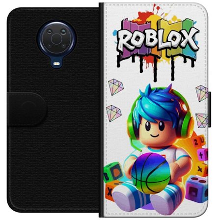 Yhteensopiva Lompakkokotelo Nokia Nokia G20 Värikäs Roblox-kuvitus pelihahmolla, leluilla ja energialla, täydellinen pelifaneille ja moderniin tyyl