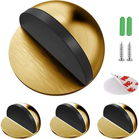 Dörrstopp, [Set med 4] Rostfria Dörrstopp och Självhäftande Stopp för Golv och Parkett, Dörrstoppsskydd för Dörrar och Väggar Mässing