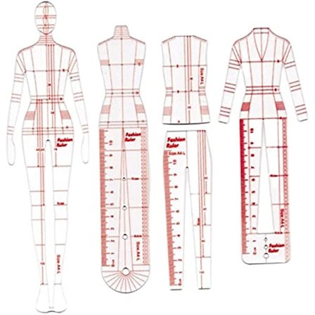 4 stk. Modeillustration Skabeloner Linealer Mode Skitsering Lineal Syning Humanoide Mønstre Design Tøjmålingslinealer Papirudkast Tegninger B