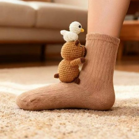 Sokker - 3D Strikket Dyr Til Kvinder (Capybara)