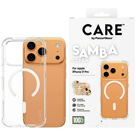 CARE by PanzerGlass Moderiktigt Samba-fodral med vit MagSafe för iPhone 17 Pro - Transparent