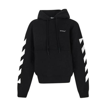 Off White, Diagonal Helvetica Hoodie Zwart, Heren, Maat:S