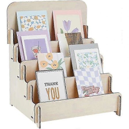 Pöytäpaikkamerkintäteline puusta, postikorteille, korvakoruille, suorakulmainen, beige, 30*30*36cm