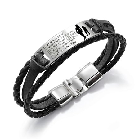 Till Min Son Armband från Mamma Pappa, Läderarmband Manschett Armband Rostfritt Stål Graverade Armband med Magnetlås