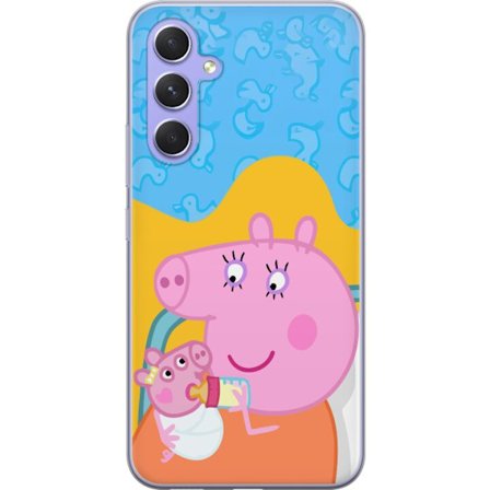 Kompatibelt Mobildeksel til Samsung Galaxy A54 Peppa Gris familie motiv med mor gris, far gris og venner, fargerikt tegnet barnebilde