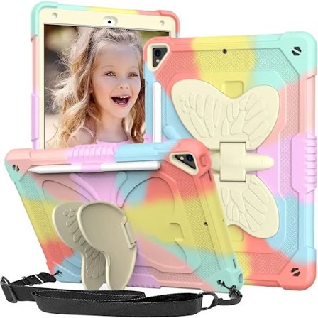 iPad 9:e/8:e/7:e generationens fodral för barn, premium silikonfodral, inbyggt stativhandtag