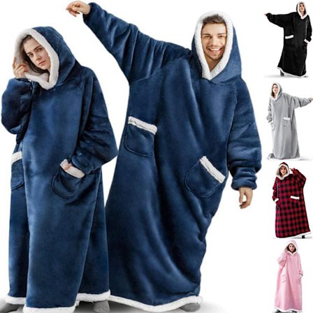 Fleece Wearable TV Blanket with Sleeves Front Pocket Robe Warn Soft Blanket Gift