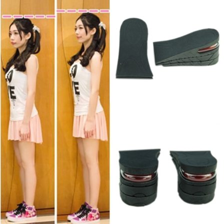 3-lags 6CM Højdeforøgende Indlægssåler Sko Luft Pude Usynlige Løftepuder Hæl MO