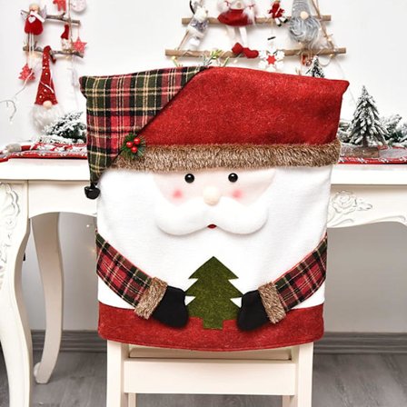 Sæt med 2 jule-stolrygbetræk, julemand, snemand, ren