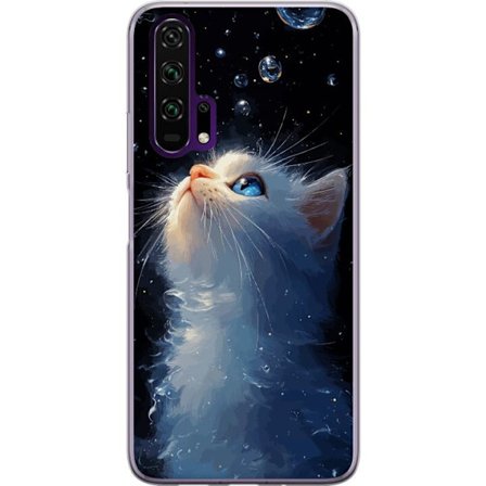 Yhteensopiva Puhelinkuori Honor Honor 20 Pro Tähtikissan unelmakuvio valkoisella kissalla, joka tuijottaa tähtitaivasta, taianomainen unelma ja yö