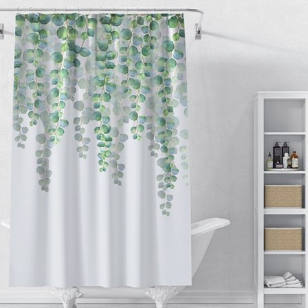 Grön växt eukalyptusblad duschdraperi 12 krokar badkar