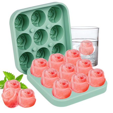 Isbitsform, silikonisbitsformar med lock, 9 hål, rosformade isbitsformar