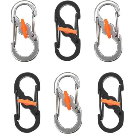 Karabiner i rustfritt stål - S-formet karabinkrok med lås for ryggsekker, nøkler eller hundetegn til hjemmet, utendørs fotturer, fiske