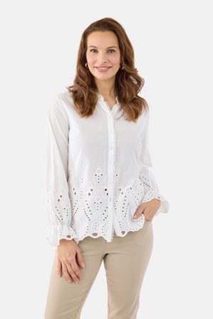 BRANDTEX - Skjorte - Hvid - Broderie Anglaise