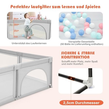 Lekhagartält för spädbarn och småbarn Lekhage med 2 dörrar grå