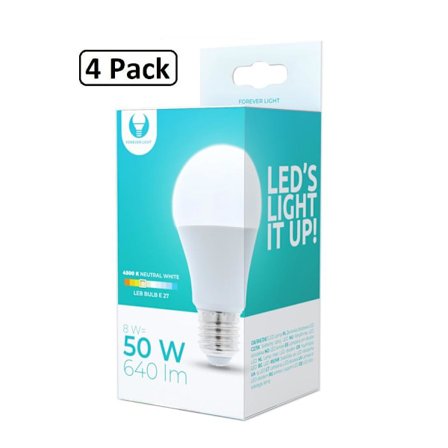 4-Pack Naturvit LED-lampa E27 8W 640lm (4500K) FOREVER