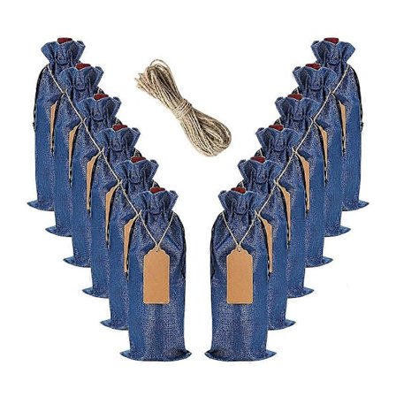 Genanvendelig Vinsæk af Jute, 12 stk. Gaveposer til Vinflasker med Snøre, til Gave, Jul, Bryllup, Fødselsdag