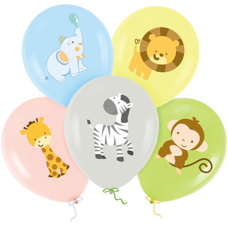 Ballonger Glada Djur 5-pack - Djungel Kalas Dekoration - Kalaslagret.se