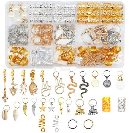 173X Hårfletningsringe Metal Dreadlocks Perler Stjernevedhængsringe Hårklemme til hårfletningsdekoration i guld og sølv