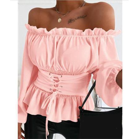 Sexig Slash Neck Dam T-shirt Camisas Mujer Blusas Dam Toppar