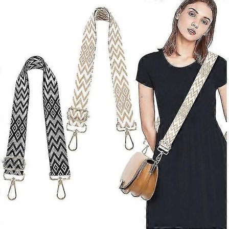 2 Säädettävää olkahihnaa laukkuihin 3,8 cm Woodrene olkahihna leveä käsinpesu raidallisella kuviolla boho 70-130 cm karabiinikoukulla