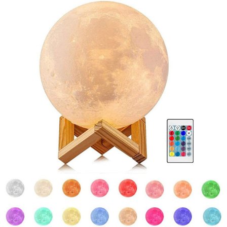 3D Månelampe LED Nattlys 15CM Dimbar 16 Farger med Fjernkontroll