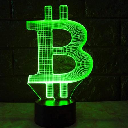 WJ 3D Bitcoin nattlyslampe illusjon 7 farger skiftende berøringsbryter borddekorasjonslamper gave med akryl flat ABS-base USB-kabel leketøy
