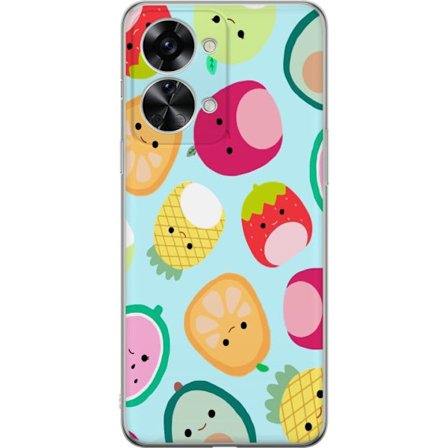 Kompatibel Mobilcover til OnePlus Nord 2T Mønster af kawaii frugter som jordbær citron ananas og avocado på lyseblå baggrund