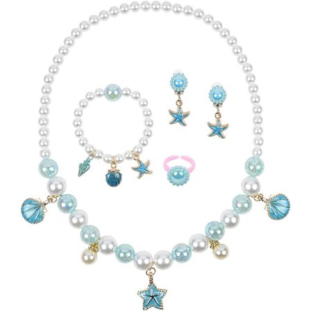 Lasten merenneito korusetti, pienet tytöt kaulakoru rannekoru sormus korvakorut setti 5 osaa, prinsessa korut pukeutumisleikki syntymäpäivä joululahja