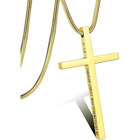 Kors Halskæde til Mænd Kors Vedhæng STYRKE Bibelvers Rustfrit Stål Halskæde