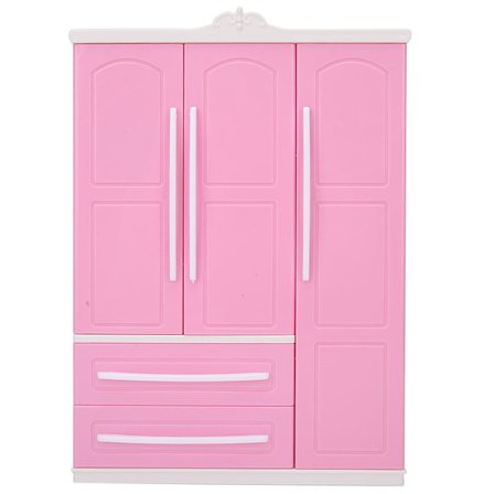 Dockskåpsgarderob med 3 dörrar, dockhusmöbler, tillbehör för flickor, leksaker, present