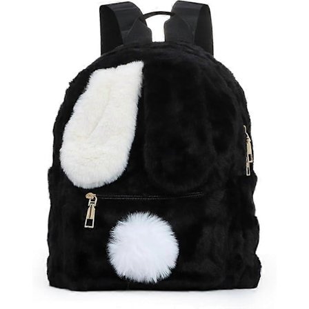 Sød Plys Kaninøre Rygsæk til Teenagepiger, Kawaii Fluffy Fuzzy Skuldertaske Skoletaske Pung, Pink