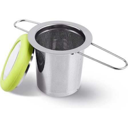 Fenshine Te-infuser i Rustfrit Stål - Te-si - Foldbar Håndtag - Te-filter - Ekstra Fint Masket Si - Brygningskurv Med Låg Til Løse Blade (Grøn