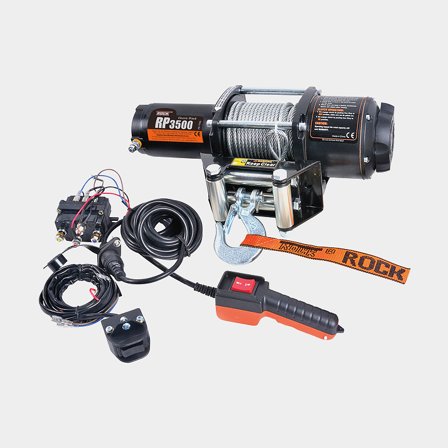 Elektrische trailerlier Rock RP3500, 12V, 1589 kg + rem + bediening + staalkabel (Ø5.56 mm x 12.8 meter)