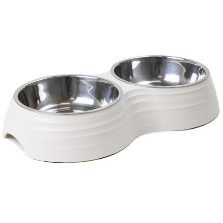 Selected by ZOO - Dobbel matskål Ripple Hvit M 350 ml 32x17,5x6,5 cm - Katt - Matplass og vannfontener for katt - Matbar og stativ - ZOO.no