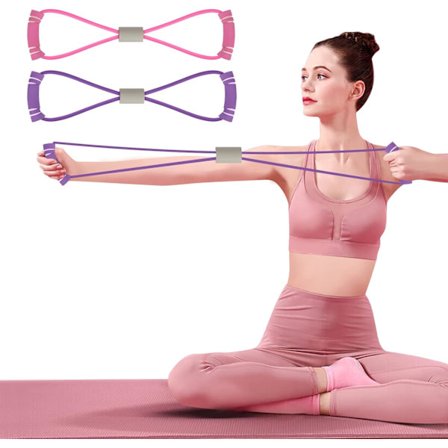 2 stk. motstandsbånd med håndtak - Figur 8 Yoga Fitnessbånd for bryst-, arm- og skulderøvelser, treningsutstyr for hjemmebruk for styrke