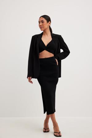 NA-KD Jupe en tricot fin à fente haute - Jupes mi-longues fendues - Noir - XX-Large